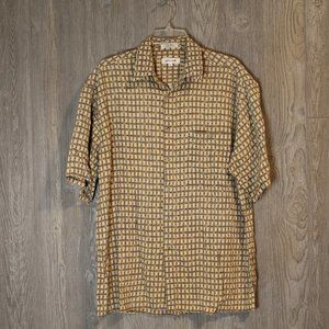 PIERRE CARDIN SS 100% Rayon Diamond Pattern Button Up Shirt Size L